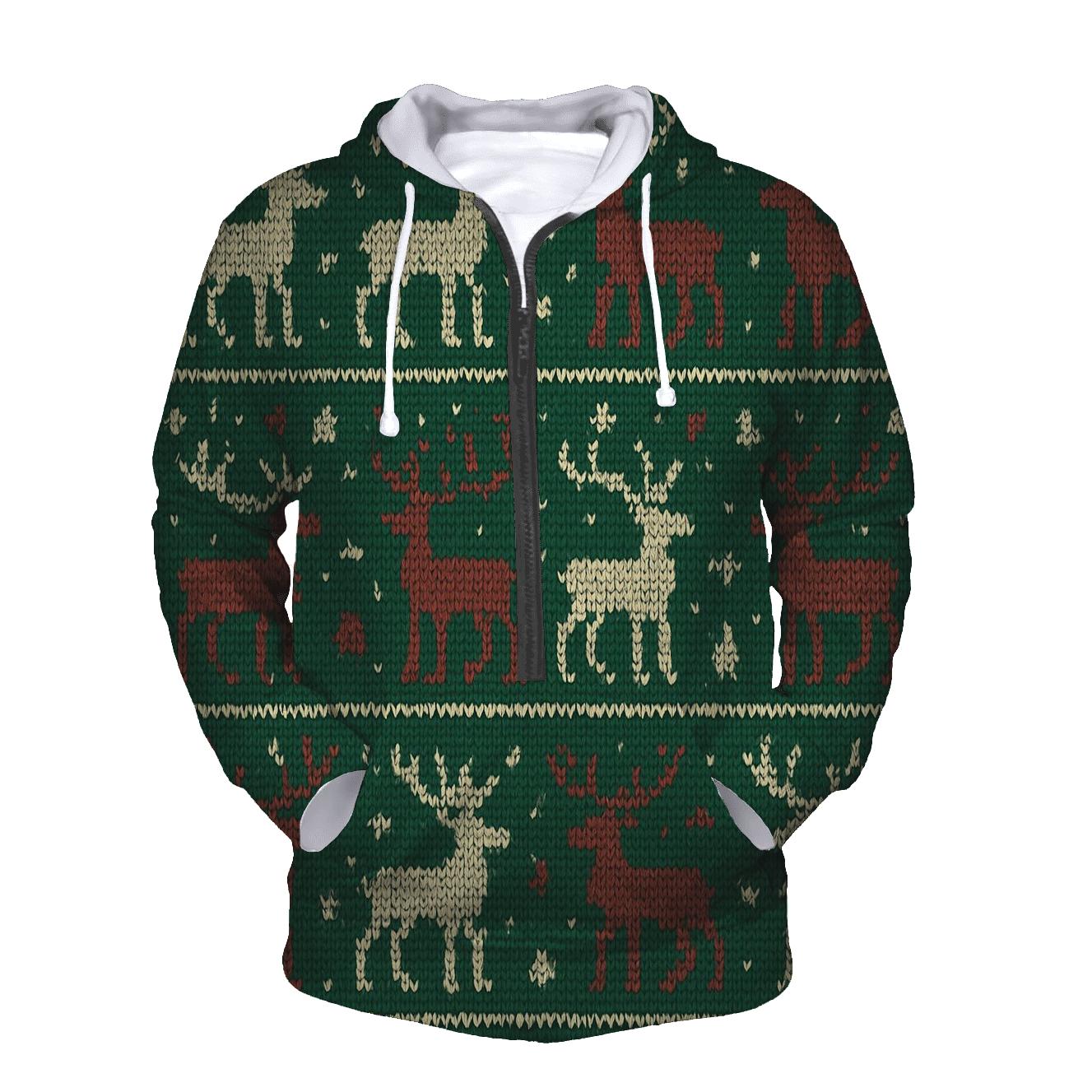 Reindeer Sweater Stripe Design premium hoodies