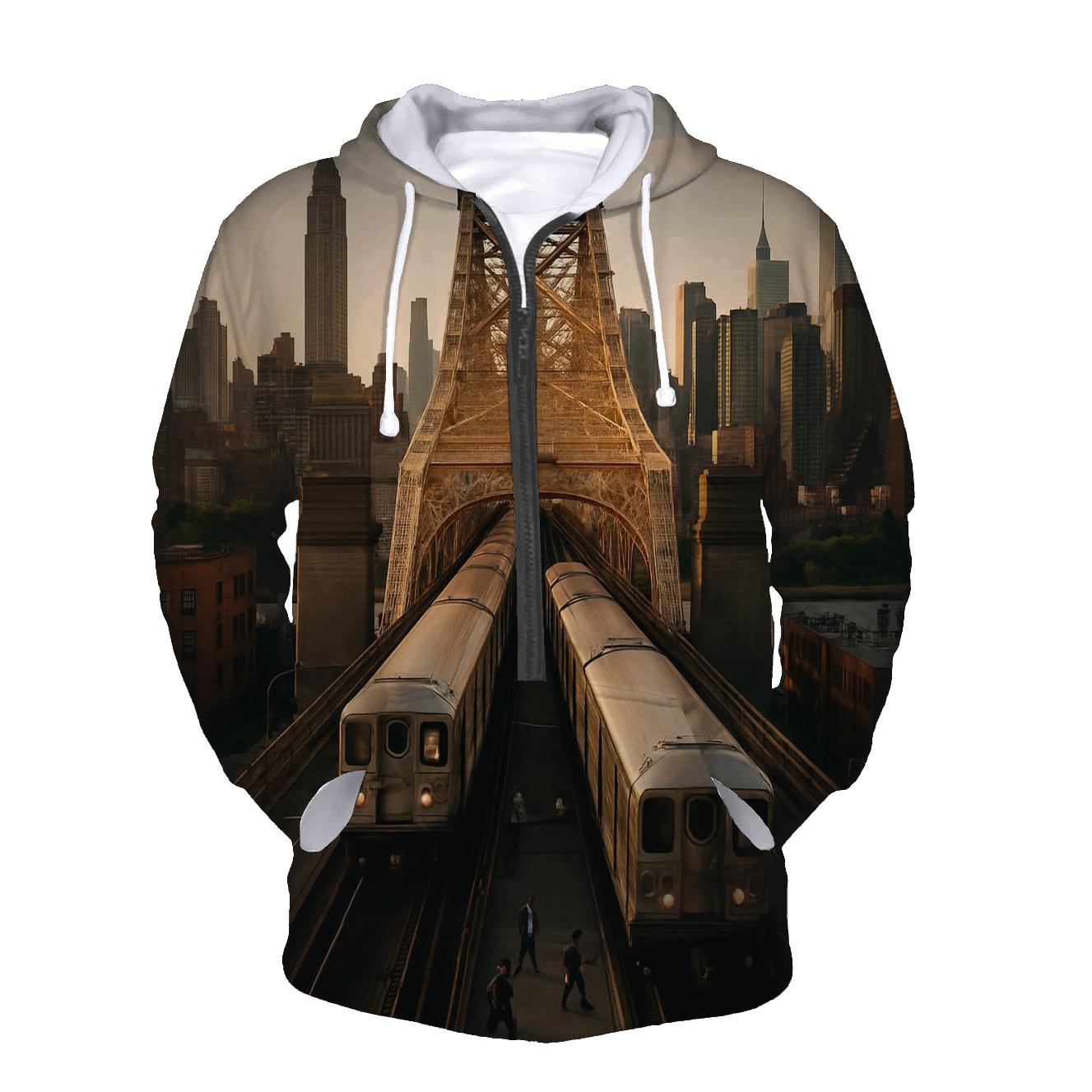 Queensboro Bridge Golden Hour Commute premium hoodies