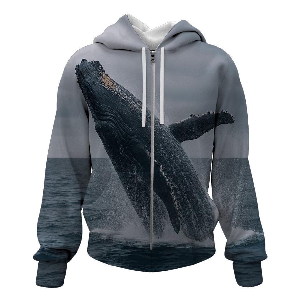 Blue-Line Migration — Humpback Breach graphic hoodies