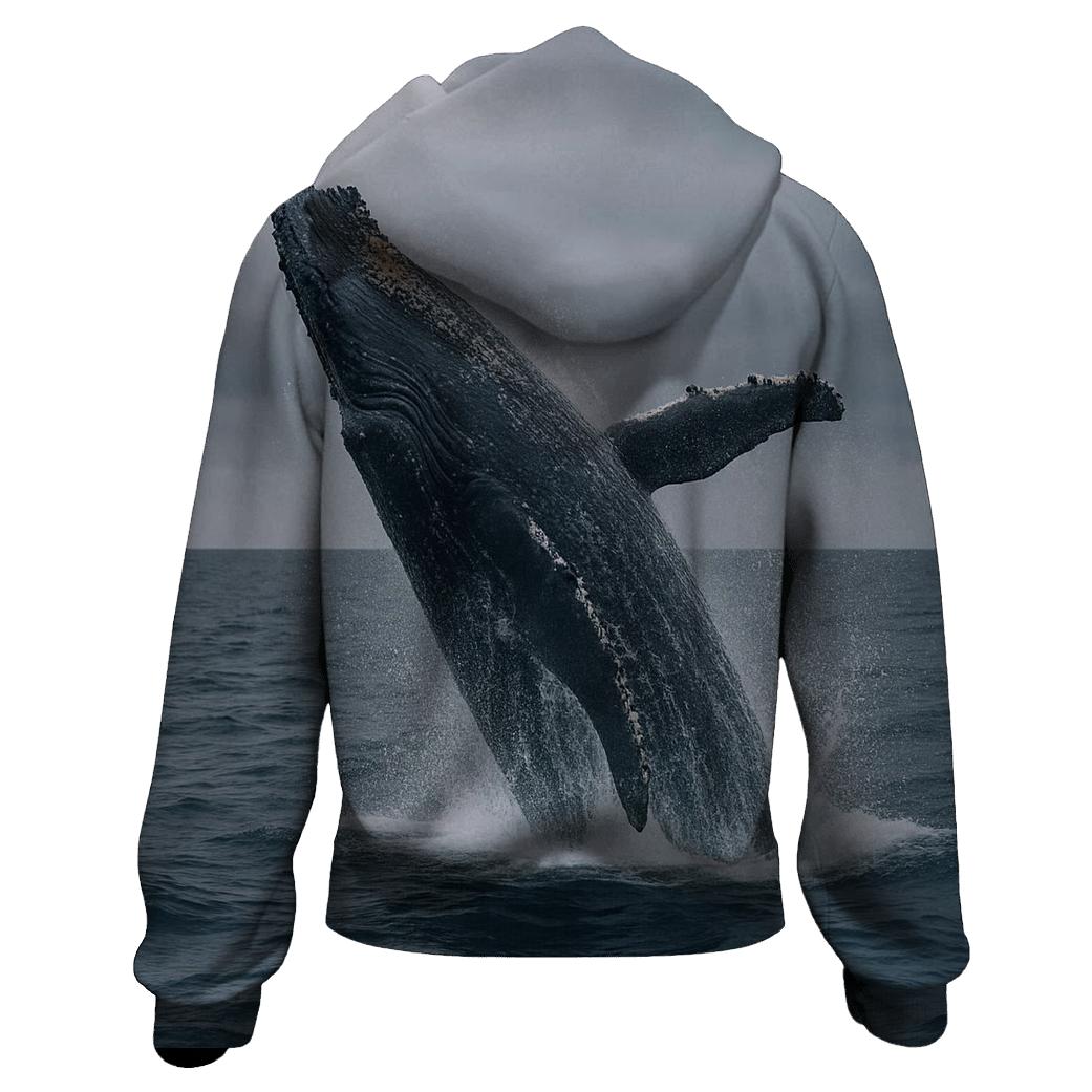 Blue-Line Migration — Humpback Breach graphic hoodies