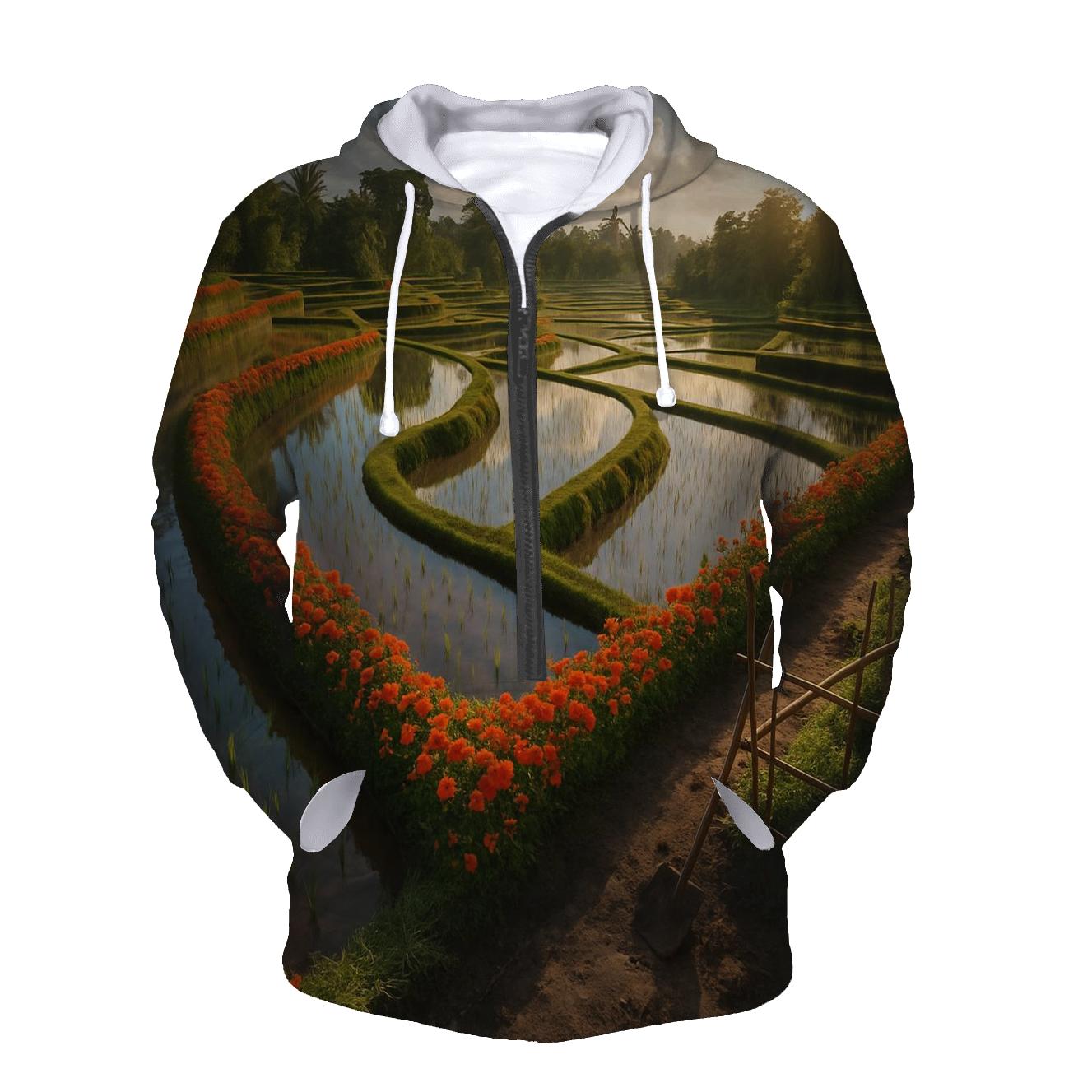 Rice Terrace Flower Borders heavyweight hoodies