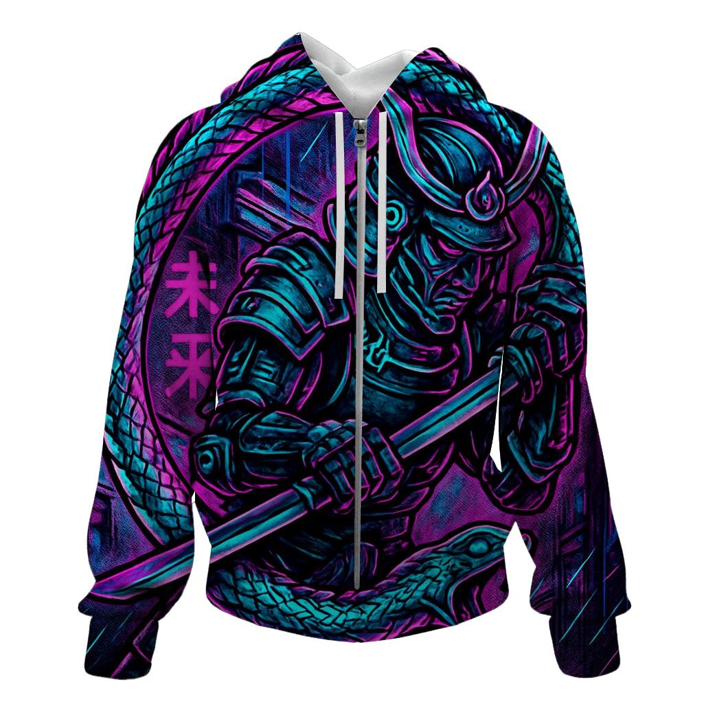 Neon Cyber Ouroboros Samurai hoodie designs