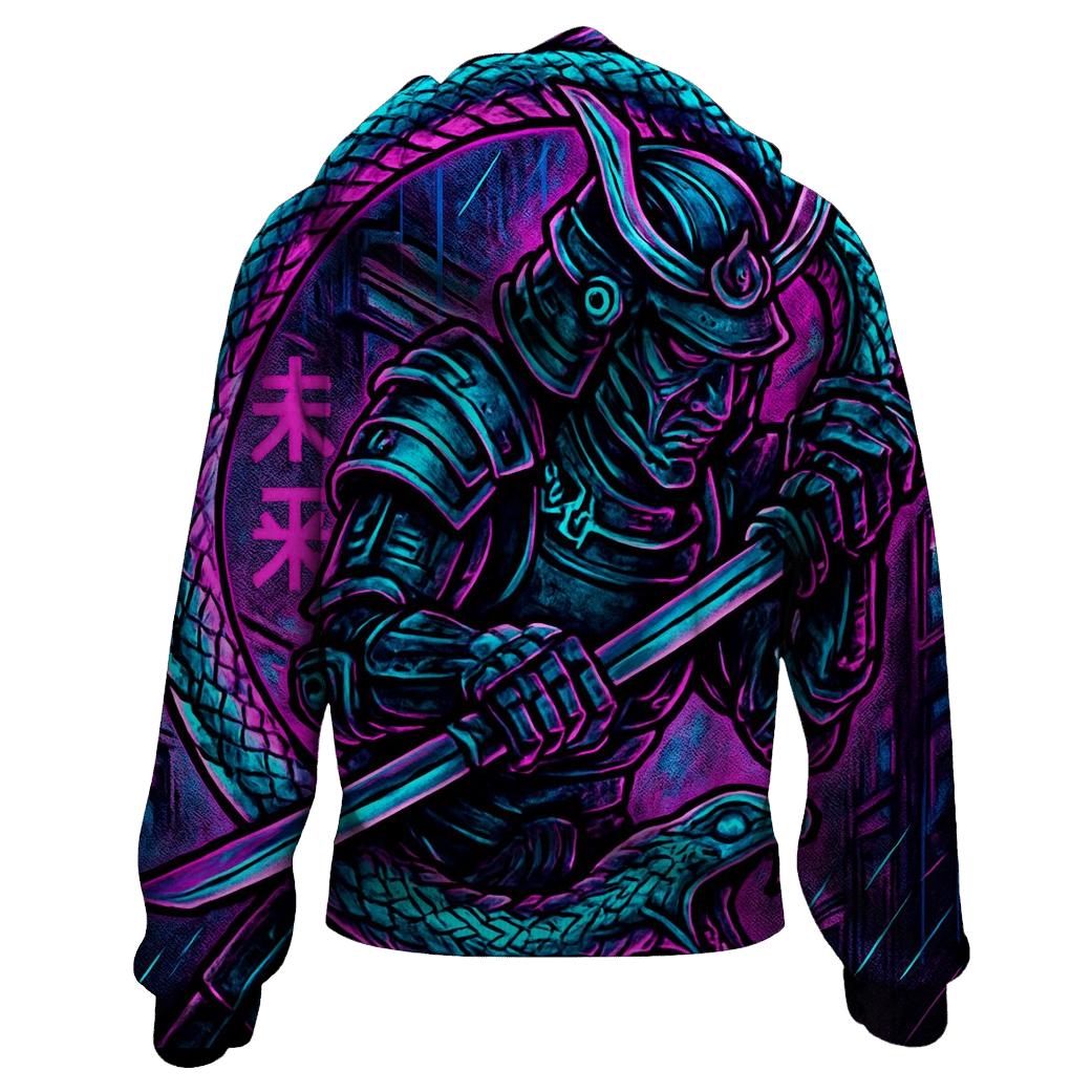 Neon Cyber Ouroboros Samurai hoodie designs