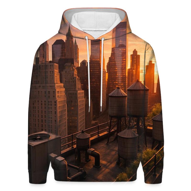 Sunset Over Financial District Rooftop premium hoodies