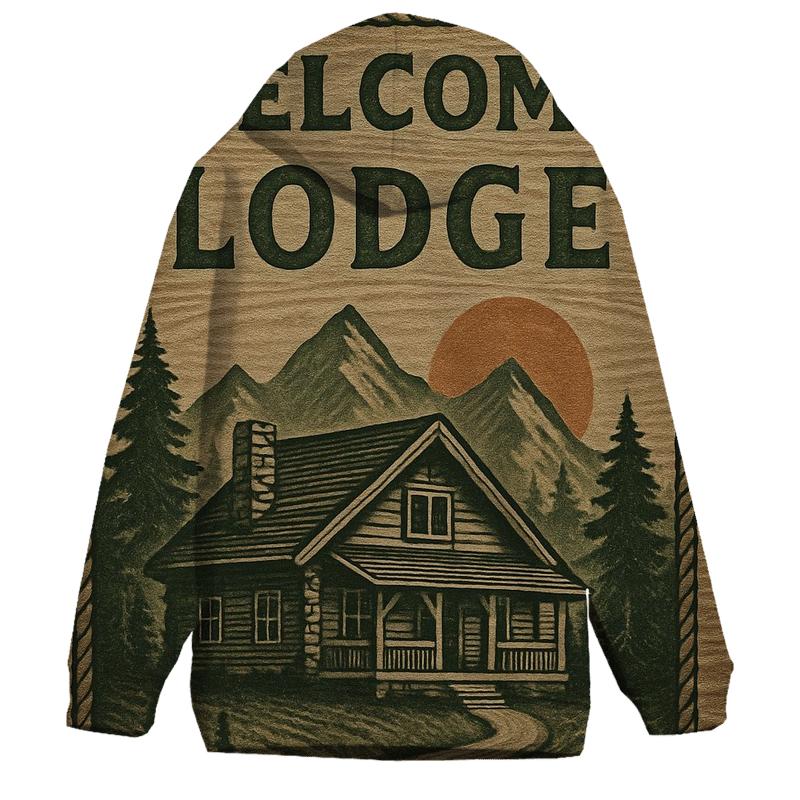 Rustic Mountain Lodge Illustration premium hoodies