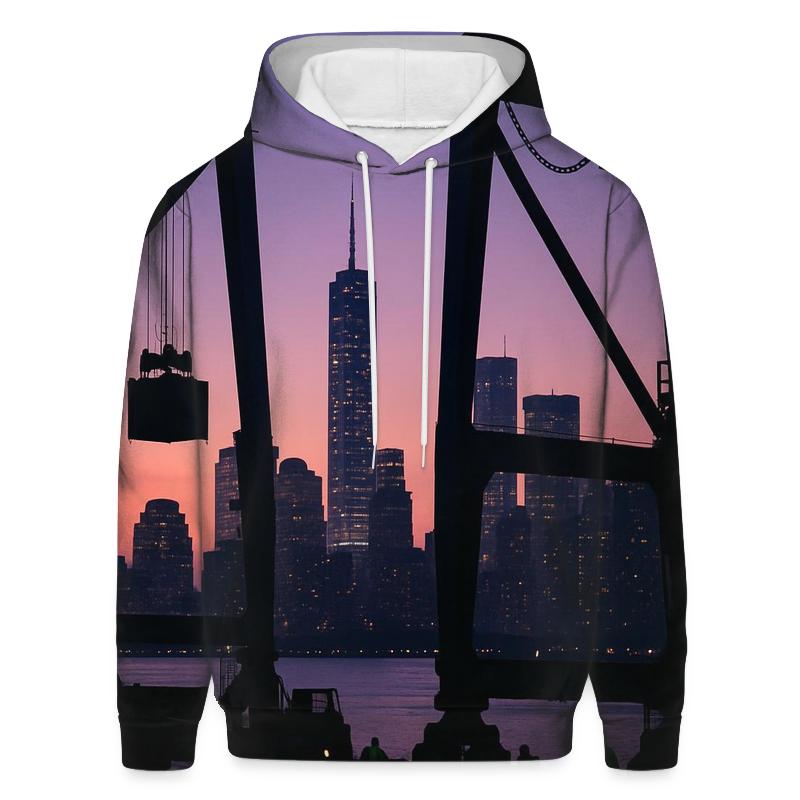 Harbor Crane Silhouette At Dusk zip-up hoodies
