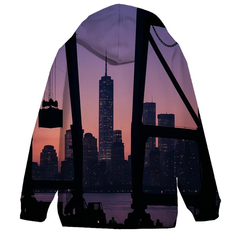 Harbor Crane Silhouette At Dusk zip-up hoodies