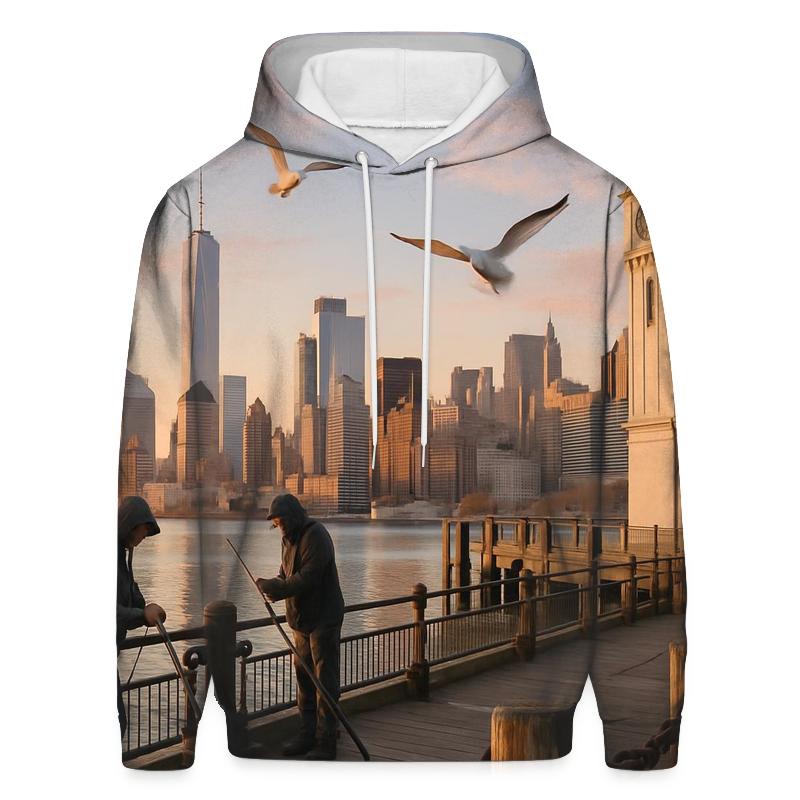 Sunrise Over Pier A Lighthouse graphic hoodies