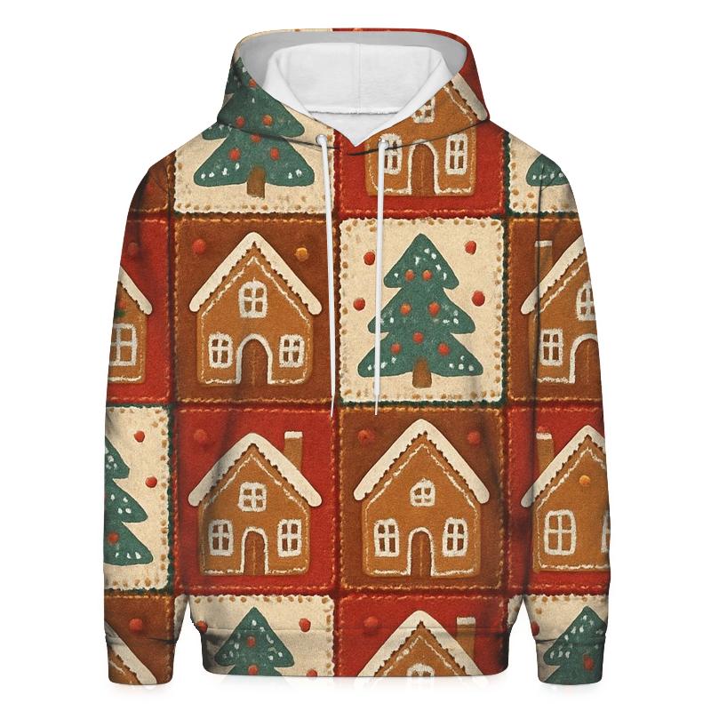 Gingerbread Village Patchwork Design printed hoodies