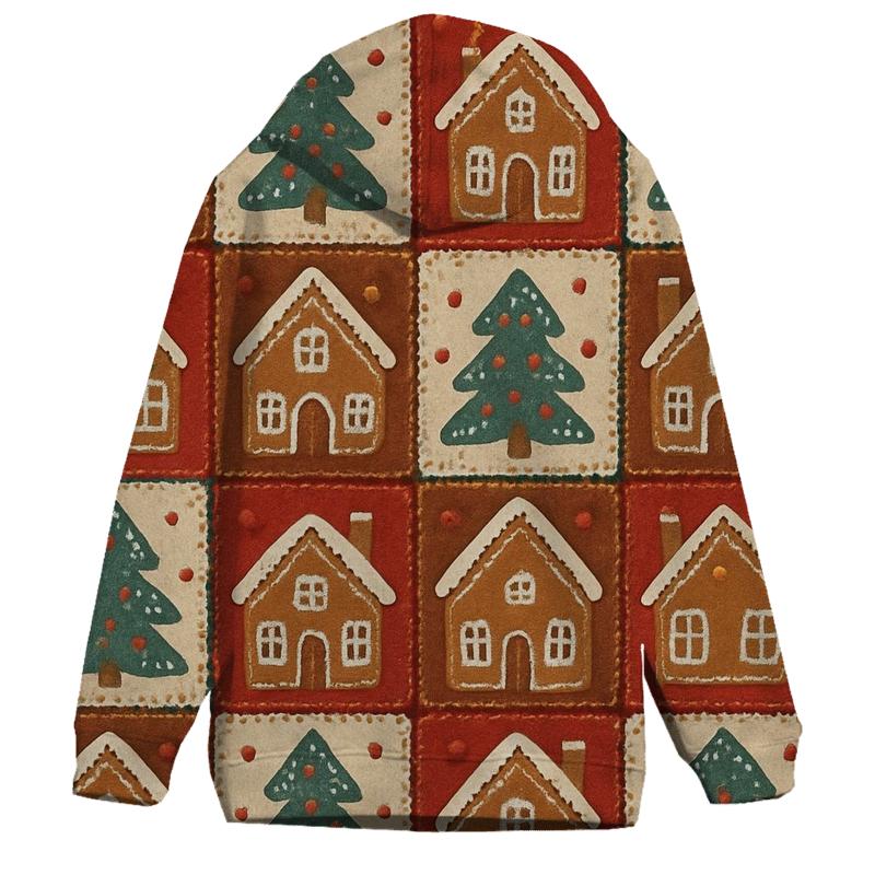 Gingerbread Village Patchwork Design printed hoodies