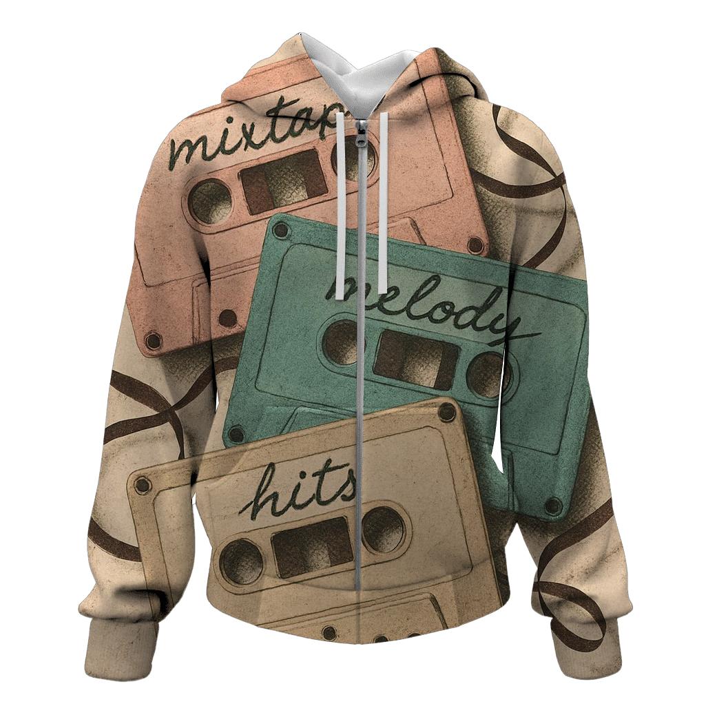 Faded Cassette Tape Collage embroidered hoodies
