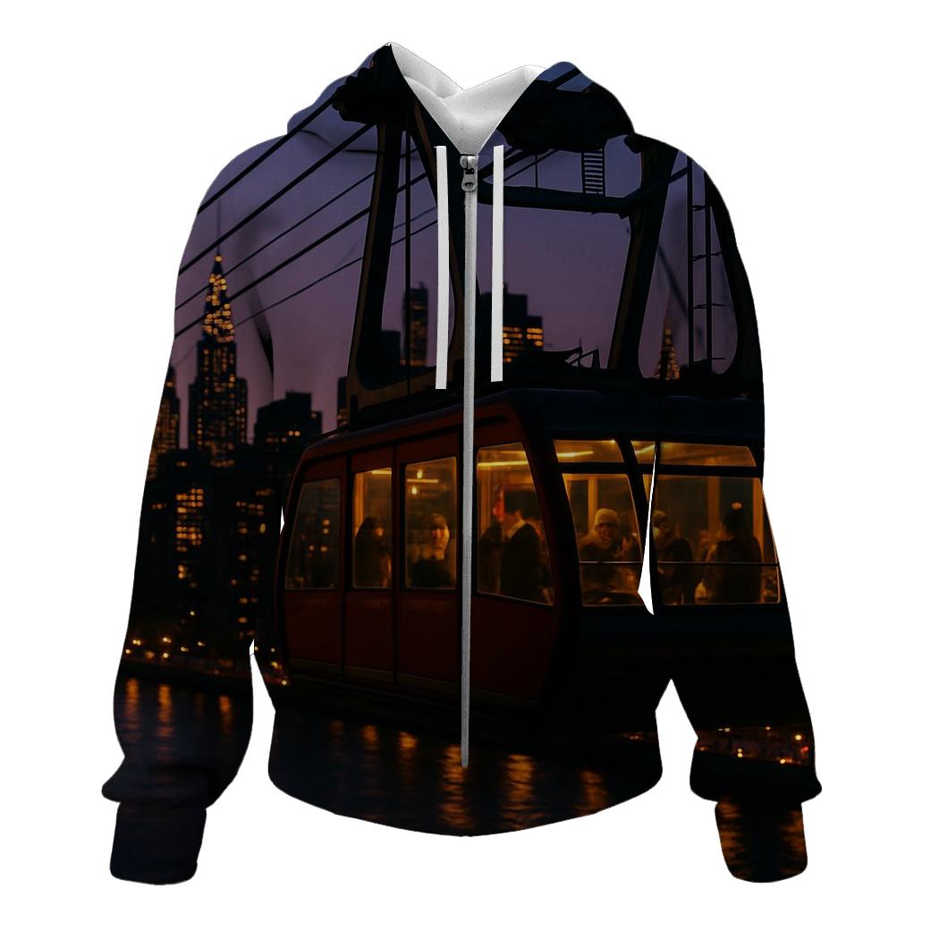Roosevelt Island Tram Twilight graphic hoodies