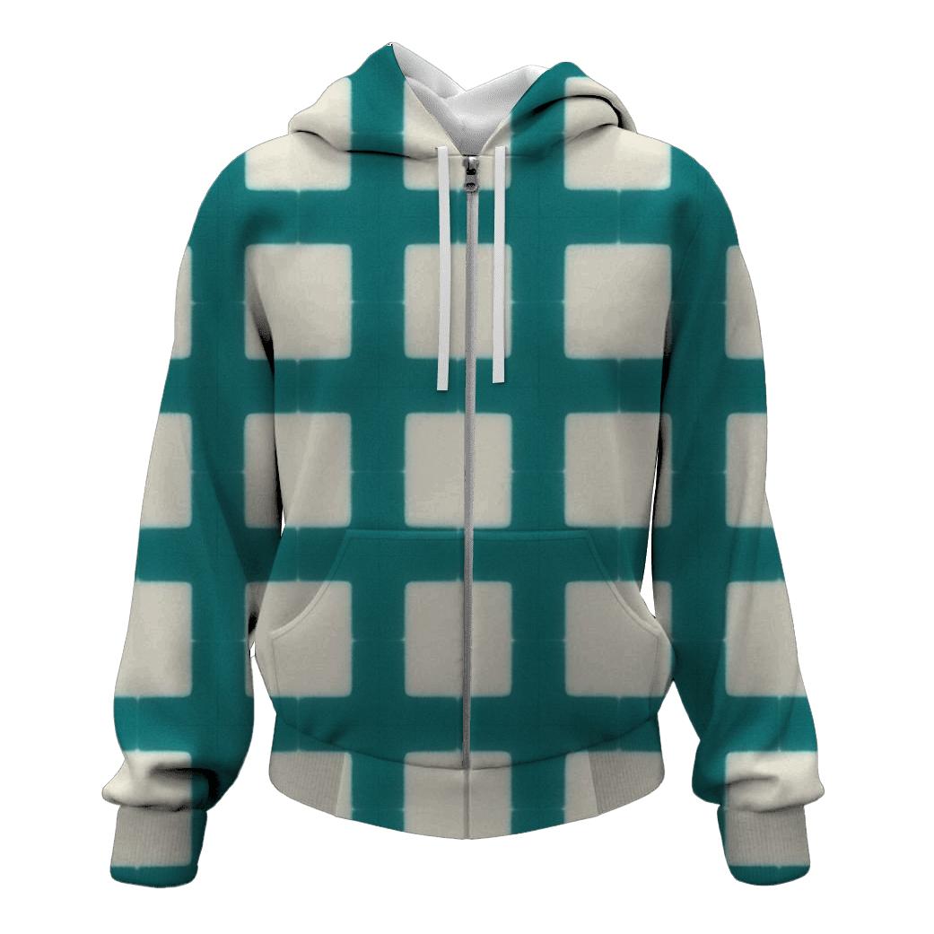 Itajime Teal Grid embroidered hoodies