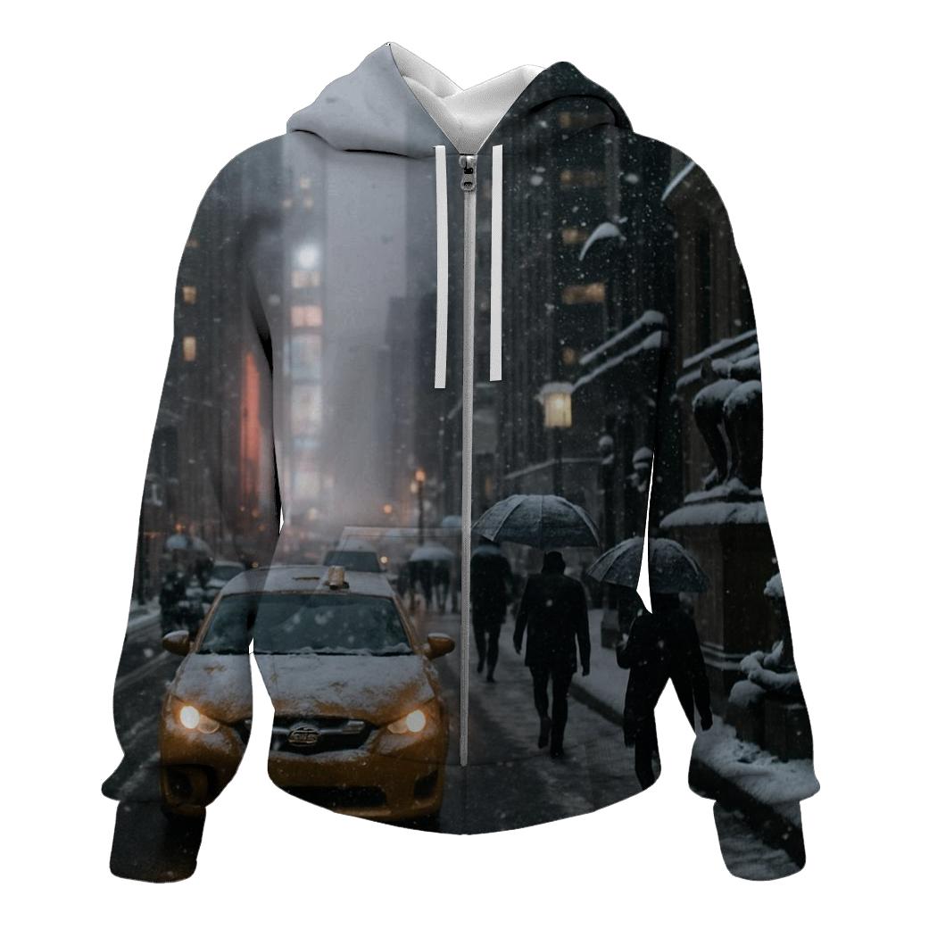 Snowfall At Midtown Night embroidered hoodies
