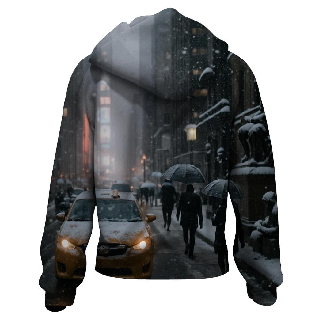 Snowfall At Midtown Night embroidered hoodies