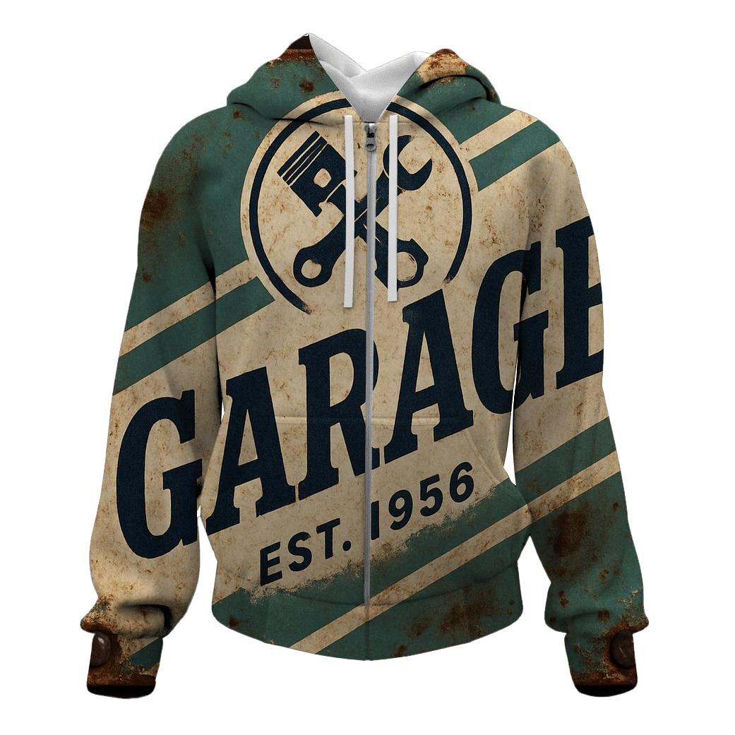 Antique Automotive Garage Sign premium hoodies