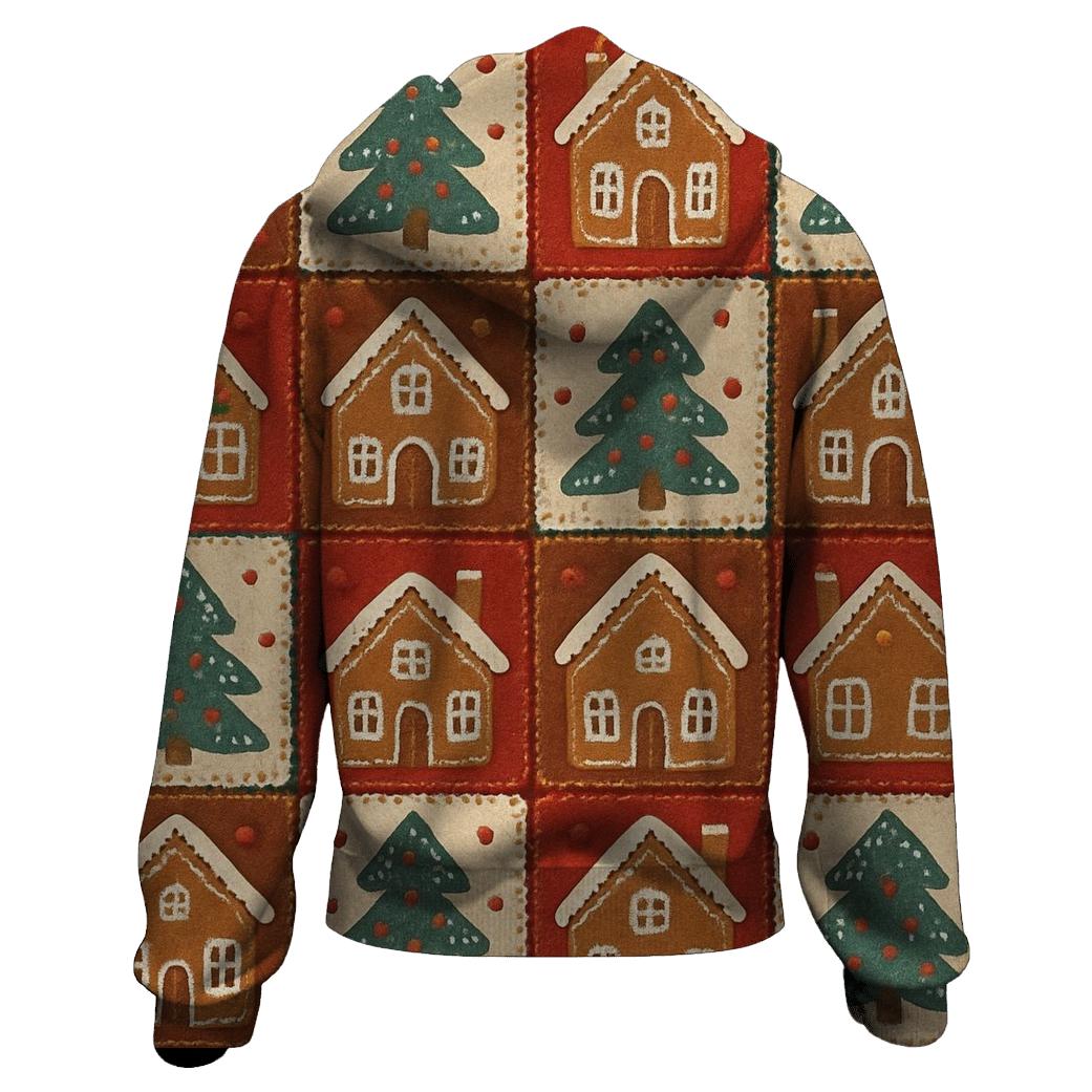 Gingerbread Village Patchwork Design printed hoodies