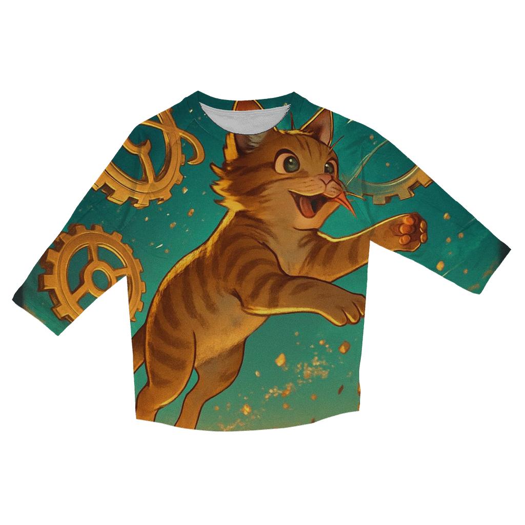 Clockwork Cosmos Cat printed three quarter sleeve shirts