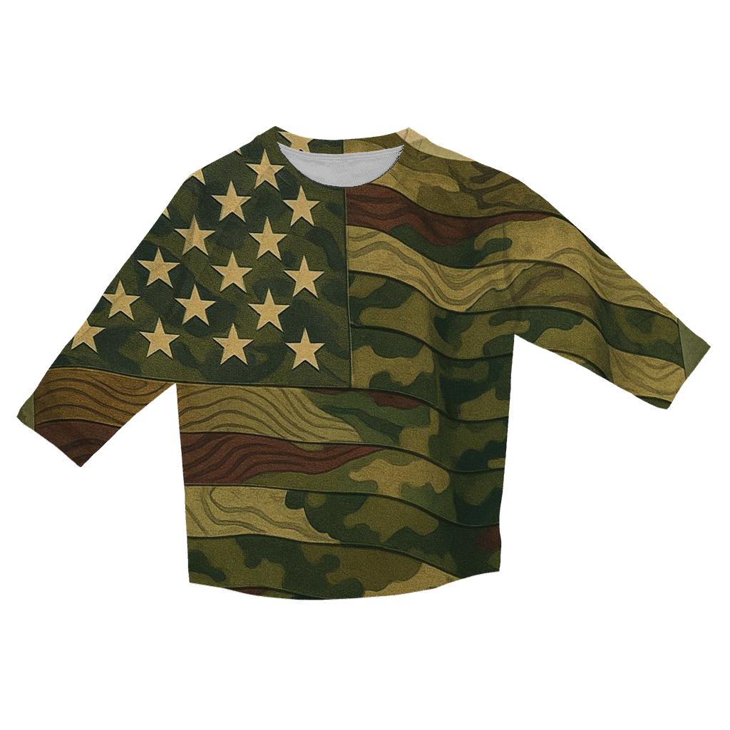 Camouflage Stripes Guard trendy 3/4 sleeve tops