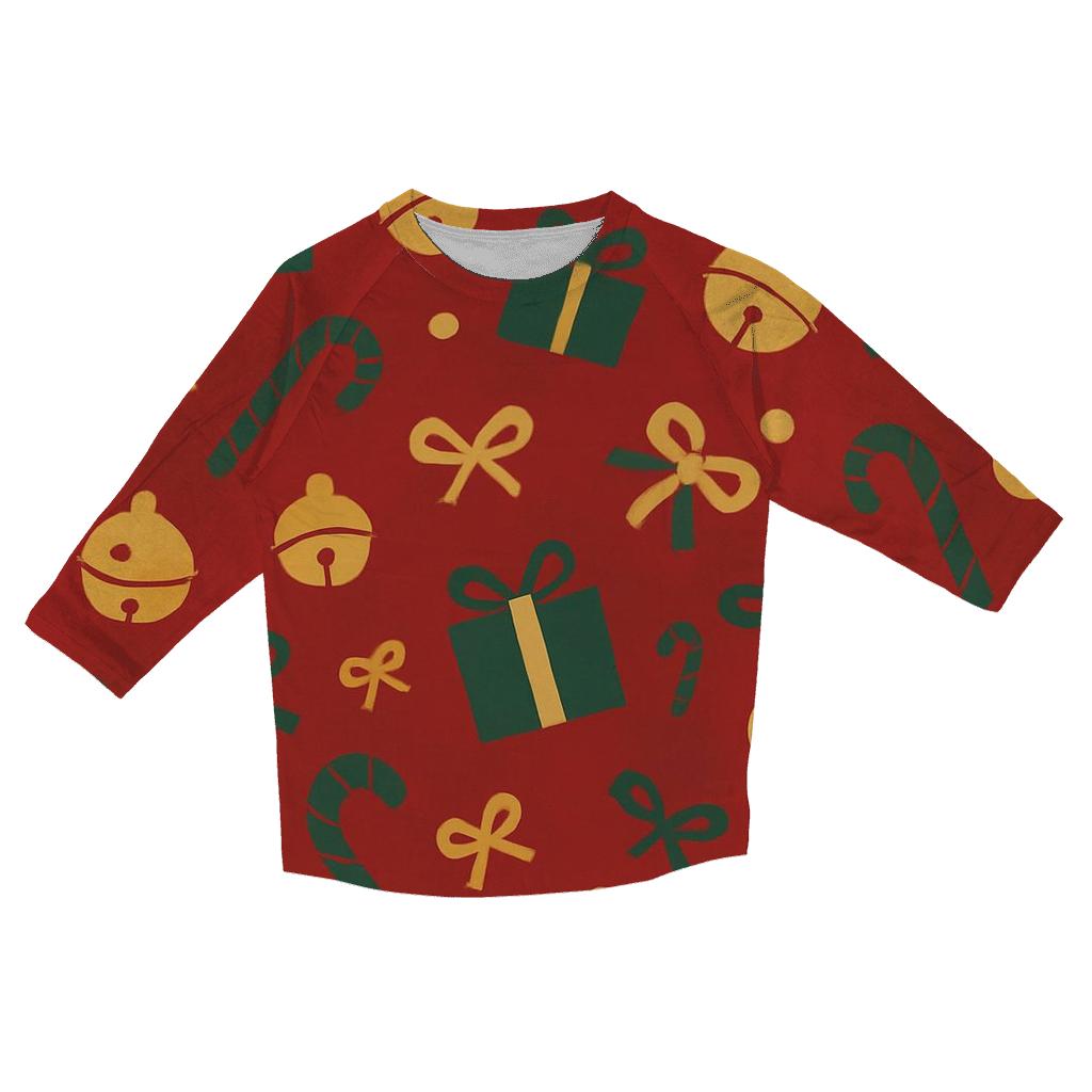 Sleigh Bell Scatter On Ruby Red Background cotton quarter sleeve shirts