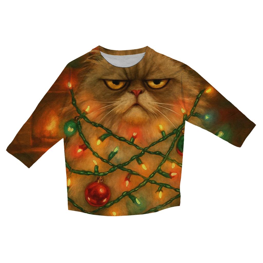 Grumpy Cat Tangled In Lights trendy 3/4 sleeve tops