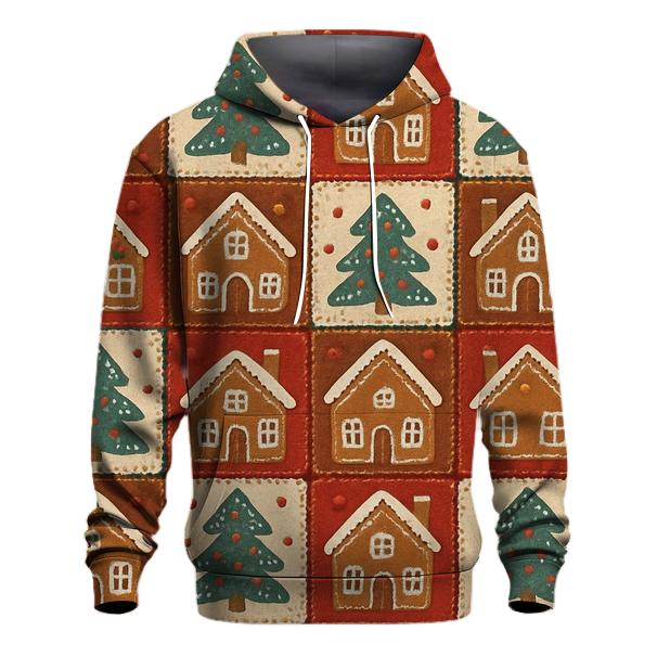 Gingerbread Village Patchwork Design printed hoodies