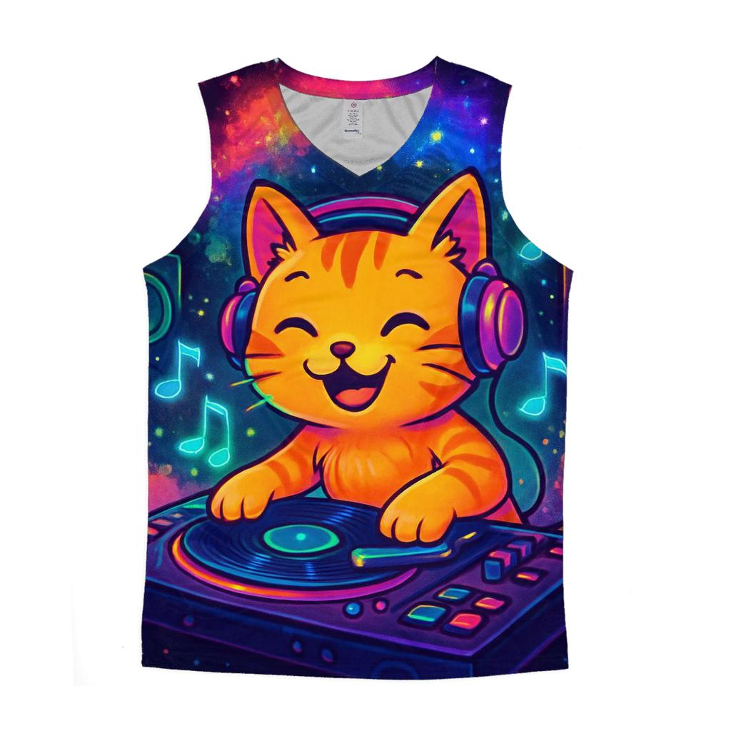 Galactic Rooftop DJ Cat custom tank tops