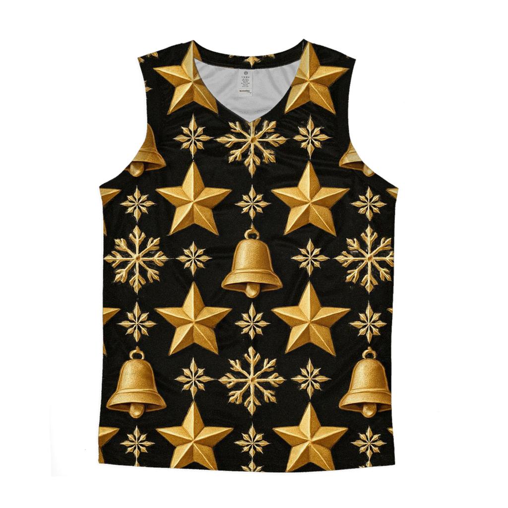 Golden Star Tessellation On Midnight Black Background graphic print tank tops