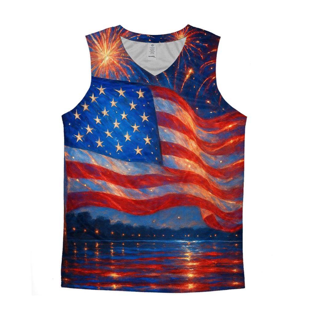 Firework Cascade Flag sports performance tank tops