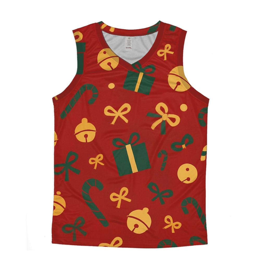 Sleigh Bell Scatter On Ruby Red Background casual summer tank tops