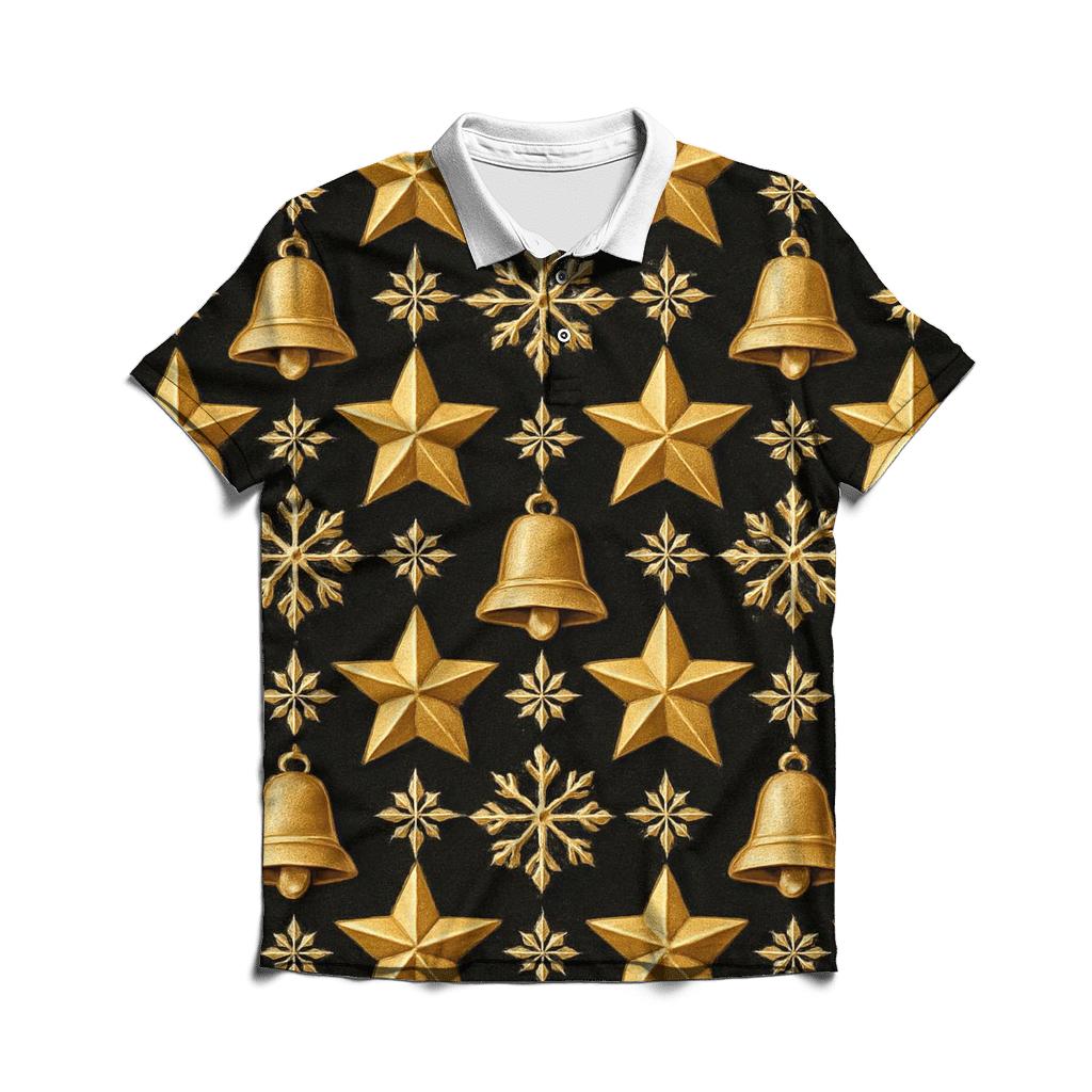 Golden Star Tessellation On Midnight Black Background classic pique polos