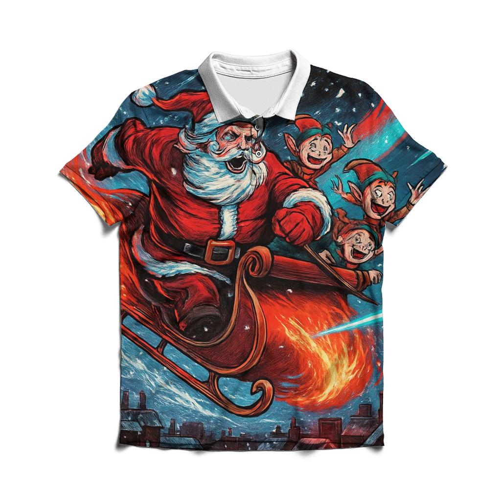 Cosmic Sleigh Chase Santa designer slim fit polos