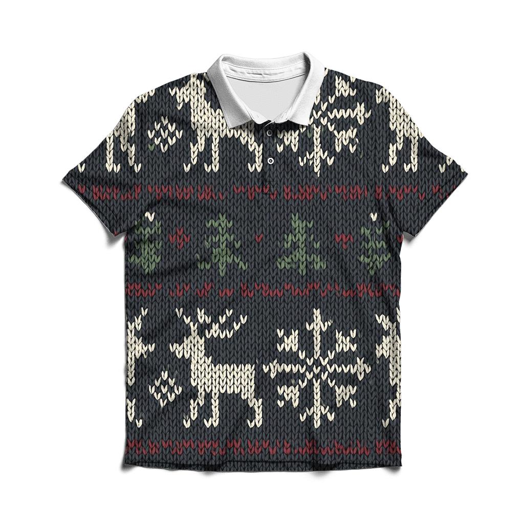 Nordic Knit Repeat On Charcoal Background embroidered polo tops
