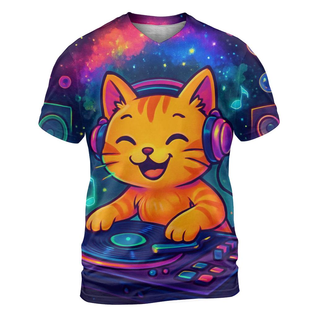 Galactic Rooftop DJ Cat custom all-over print shirts