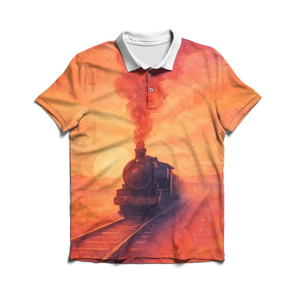Pastel Train Farewell embroidered polo tops