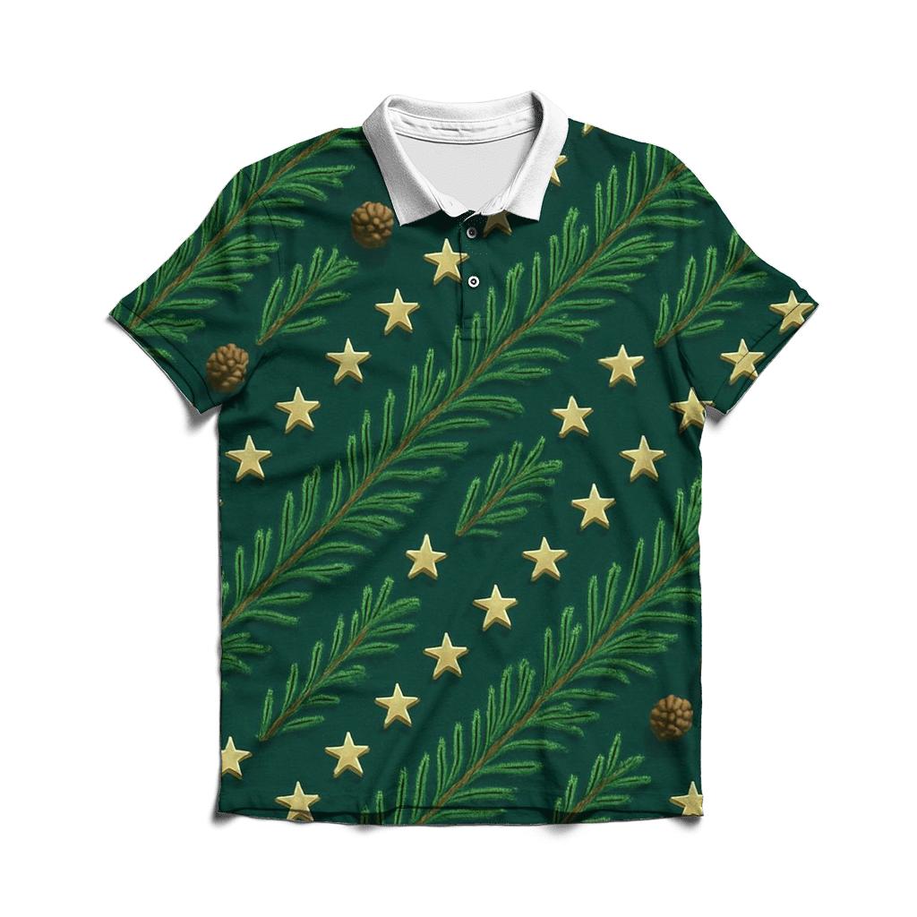 Pine Needle Diagonal Array On Deep Teal Background premium cotton polo shirts
