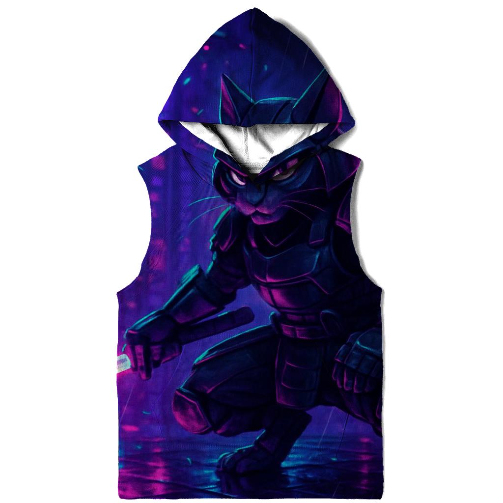 Neon Alley Samurai Cat printed hoodies