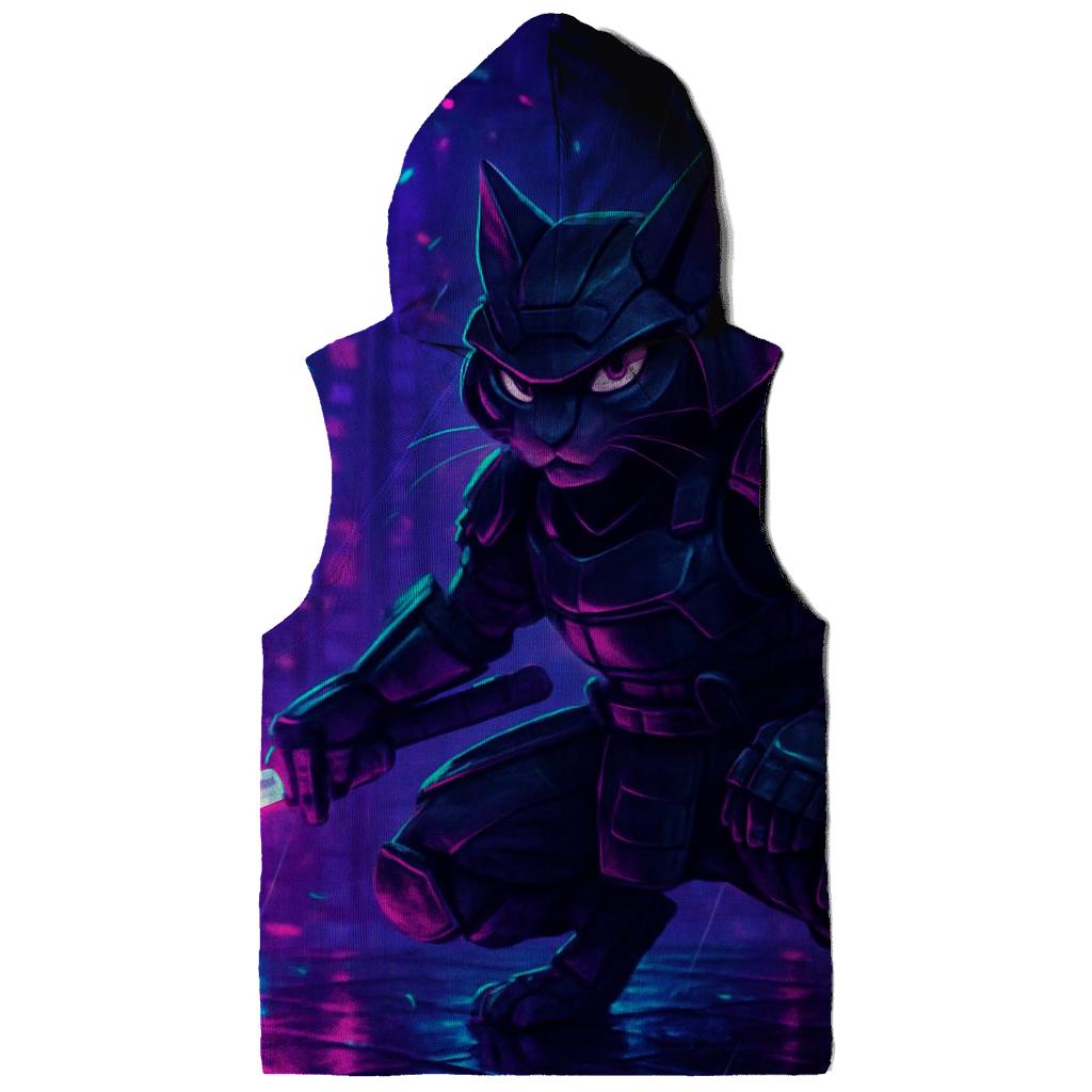Neon Alley Samurai Cat printed hoodies