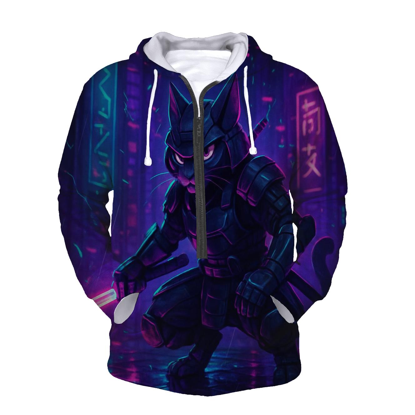 Neon Alley Samurai Cat pullover hoodies