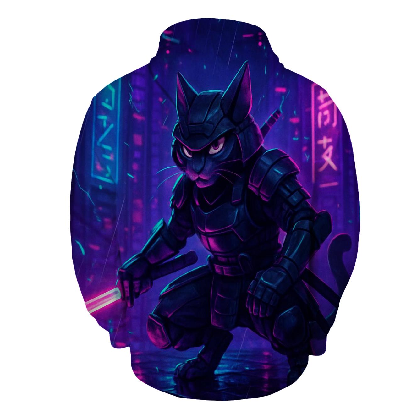 Neon Alley Samurai Cat pullover hoodies