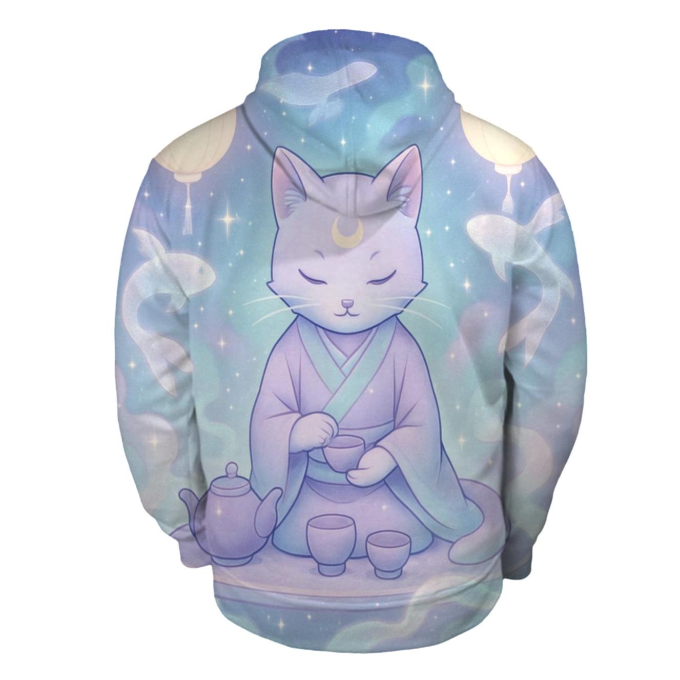 Cosmic Tea Ceremony Cat graphic hoodies