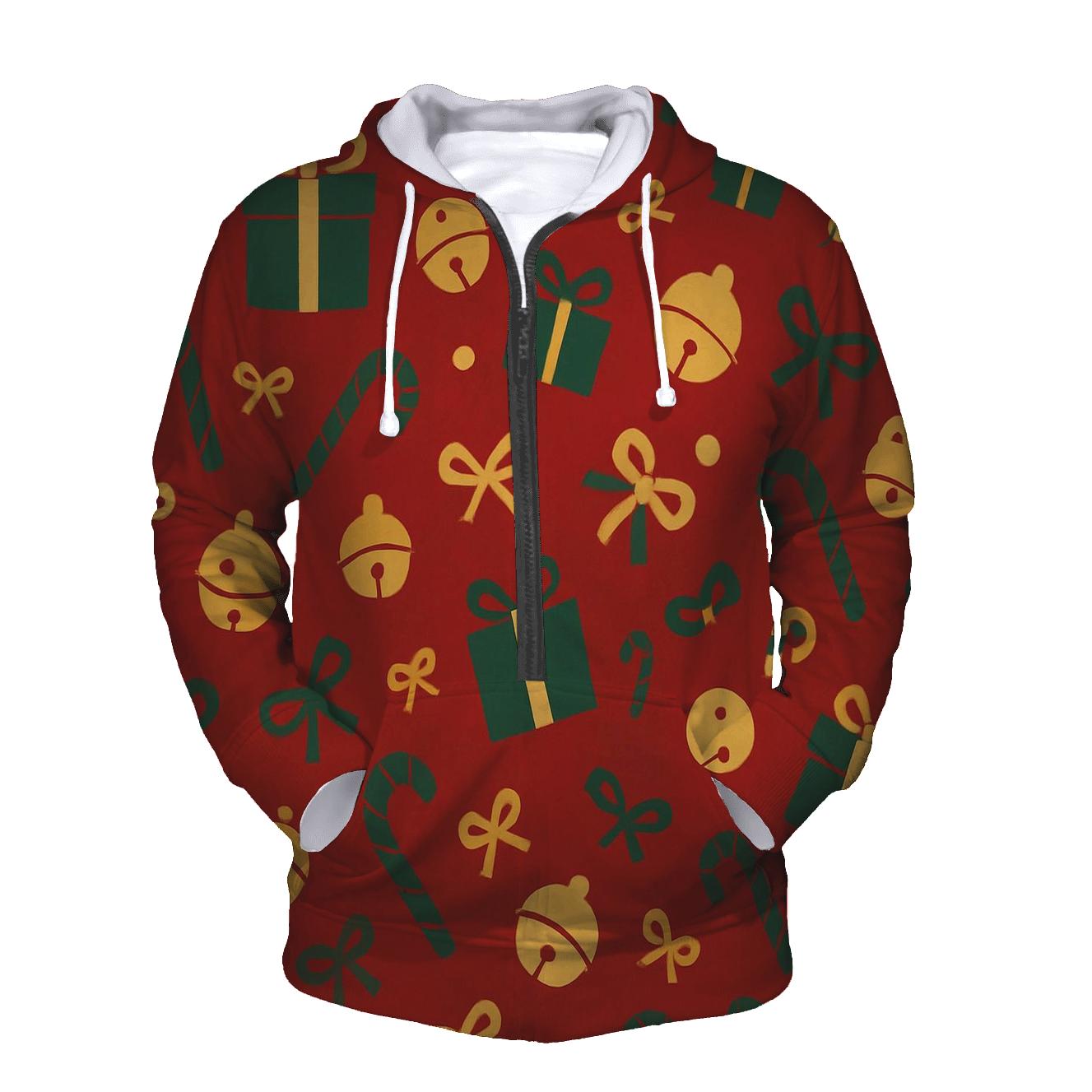 Sleigh Bell Scatter On Ruby Red Background custom hoodies