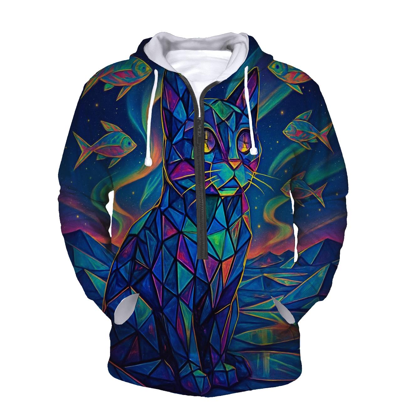 Prismatic Mirage Cat embroidered hoodies