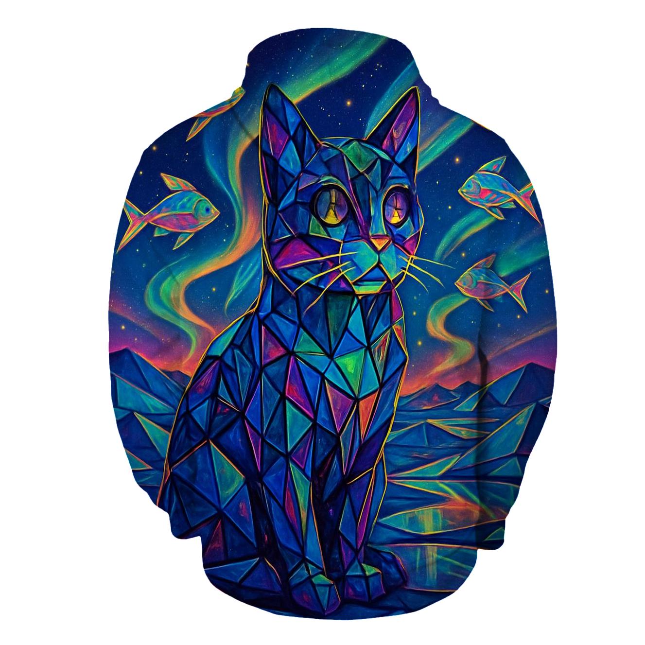 Prismatic Mirage Cat embroidered hoodies