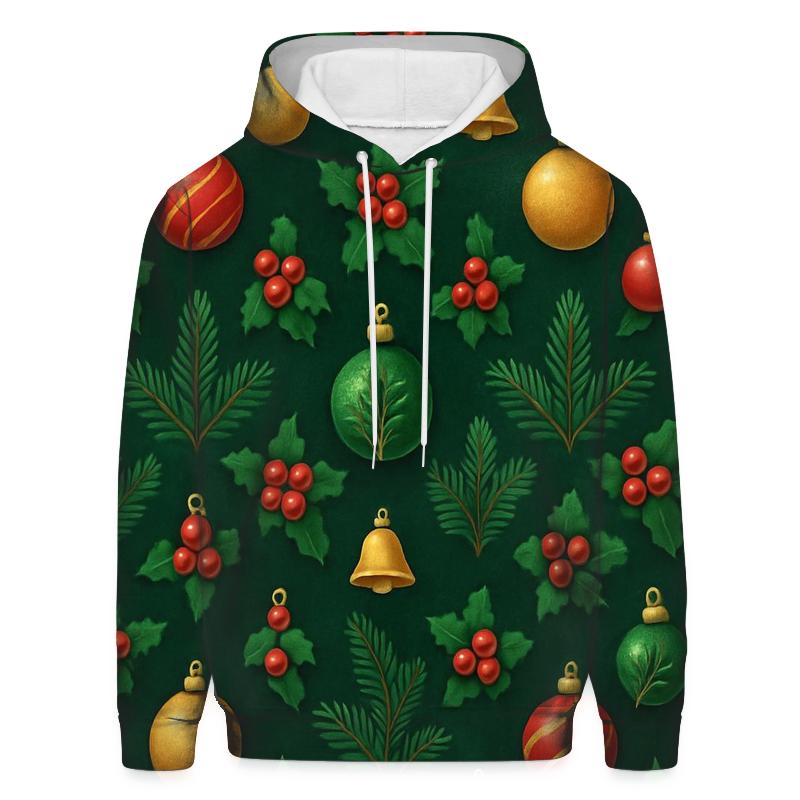 Evergreen Ornament Grid On Deep Green Background premium hoodies
