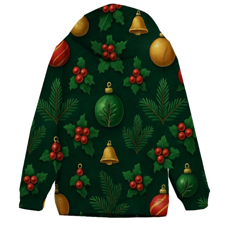 Evergreen Ornament Grid On Deep Green Background premium hoodies