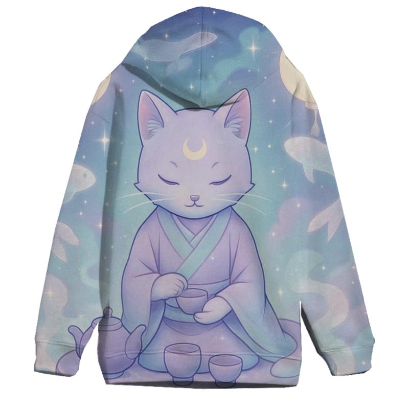 Cosmic Tea Ceremony Cat pullover hoodies