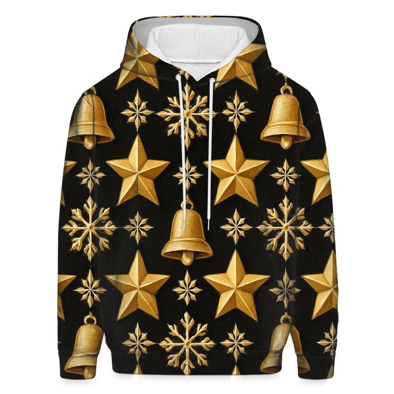 Golden Star Tessellation On Midnight Black Background embroidered hoodies