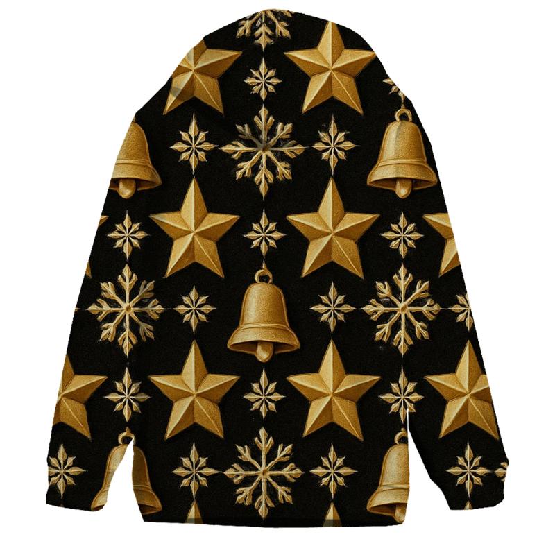 Golden Star Tessellation On Midnight Black Background embroidered hoodies