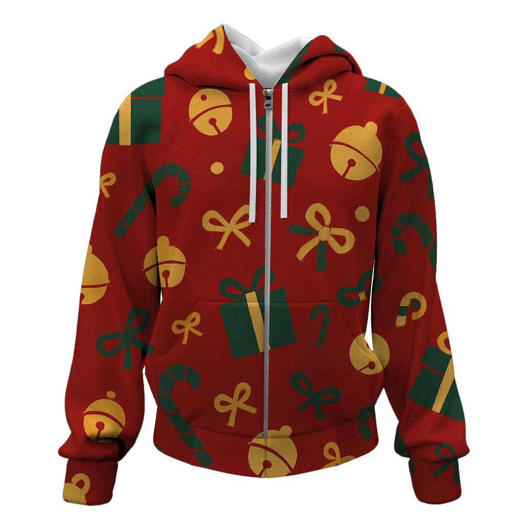 Sleigh Bell Scatter On Ruby Red Background embroidered hoodies